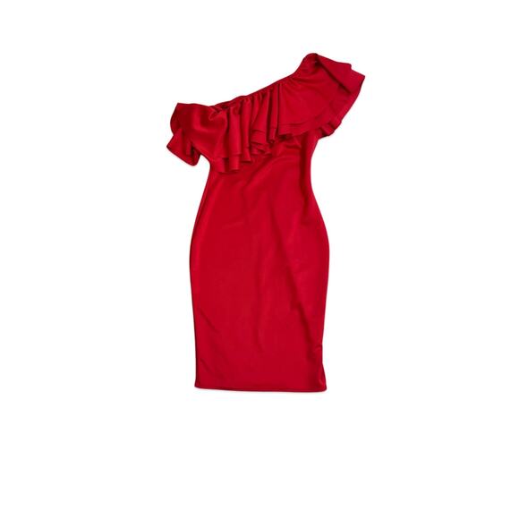 Boohoo Asymmetrical Ruffle Trim Bodycon Dress, Size 10 - Picture 1 of 6